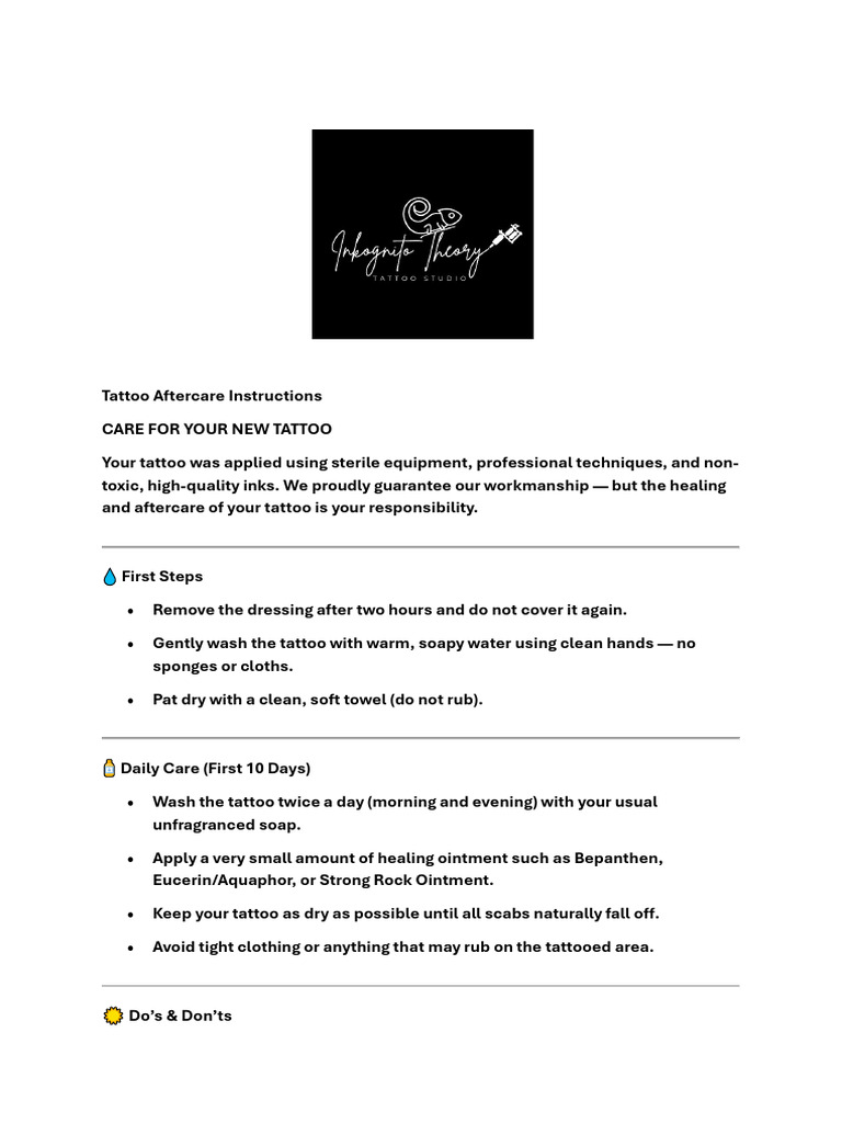 Aftercare Instructions Page Numbers | PDF