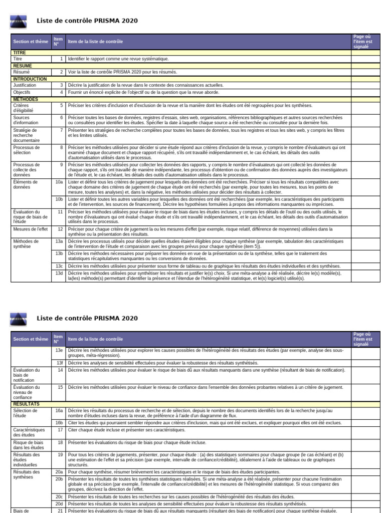 PRISMA 2020 Checklist FR | PDF