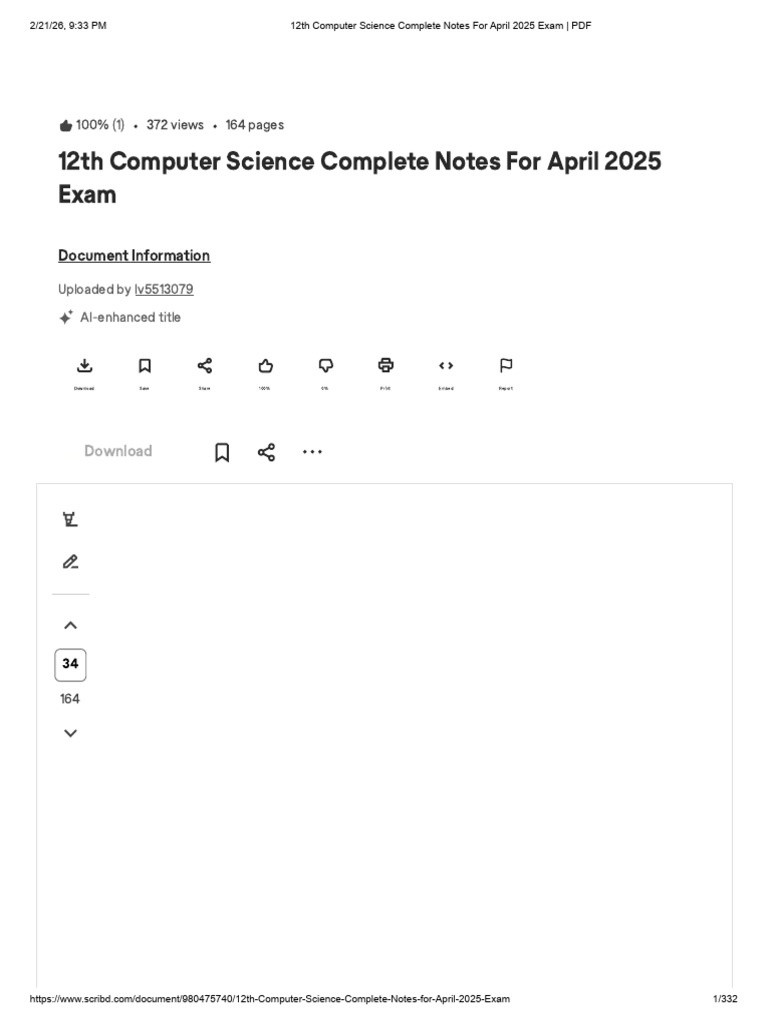 12th Computer Science Complete Notes For Exam - PDF | PDF ...