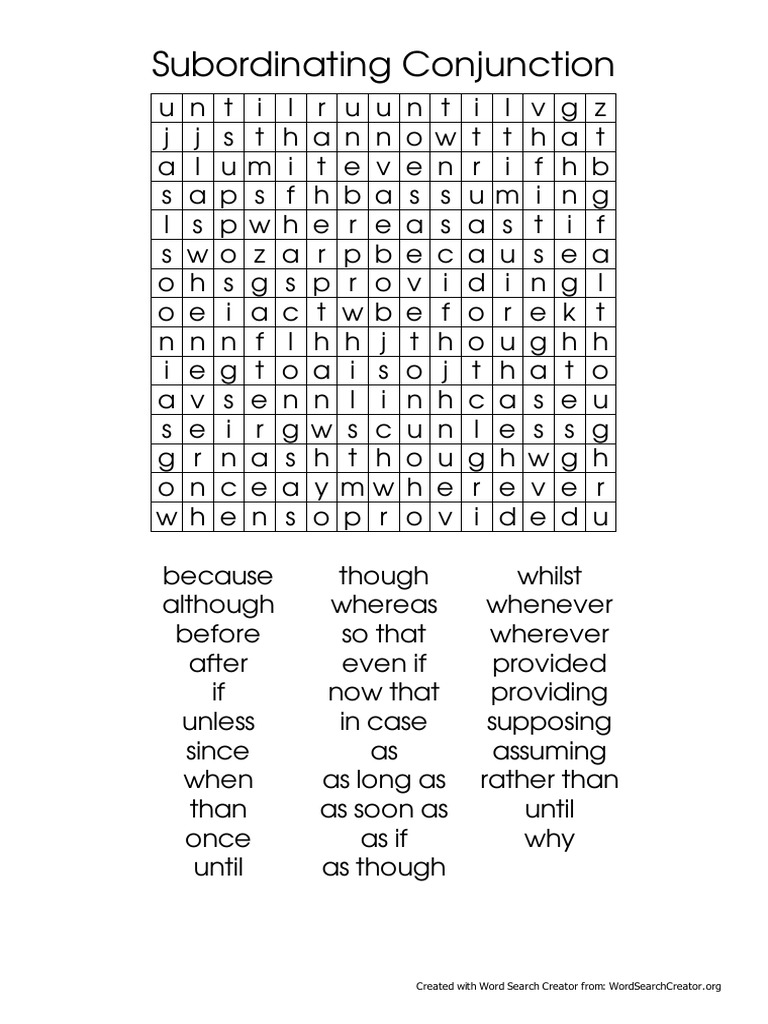 Subordinating Conjunction Word Search - 025846 | PDF