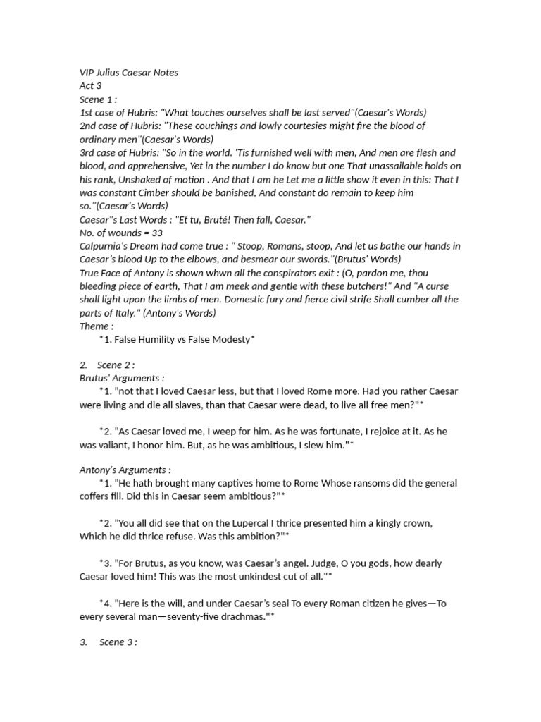 VIP Julius Caesar Notes Word Document | PDF | Mark Antony | Augustus