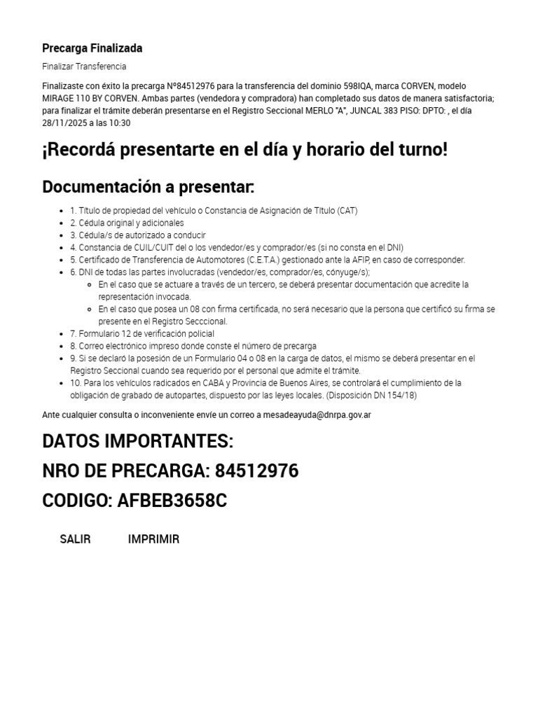Formulario 08 Automotor, Transferencia Digital, Presupuesto Costos ...