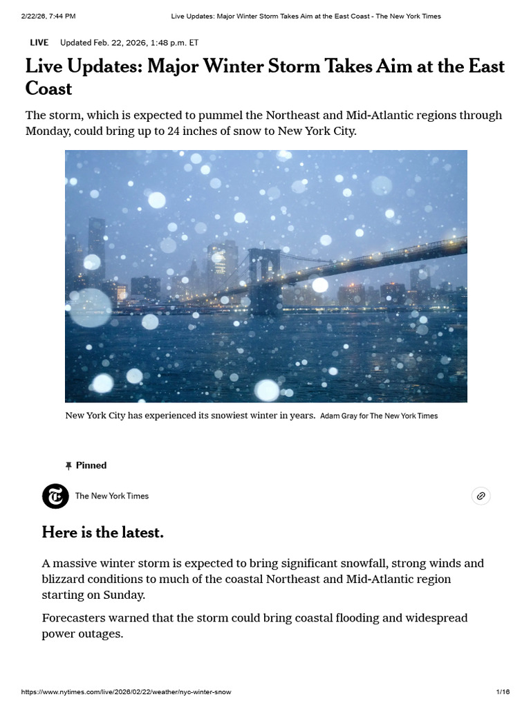 Major Winter Storm Takes Aim at The East Coast - The New York Times ...