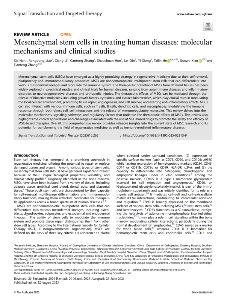 Mesenchymal Stem Cells in Treating Human Diseases - Molecular ...