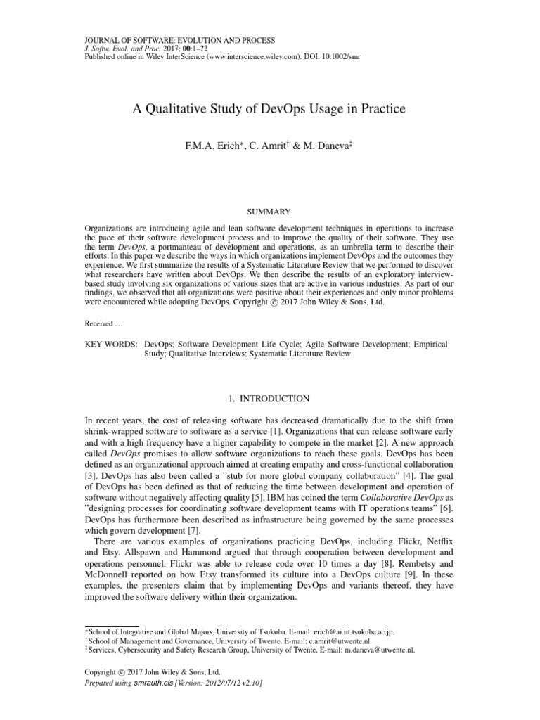 Erich2017 A Qualitative Study of Devops | PDF | Agile Software ...