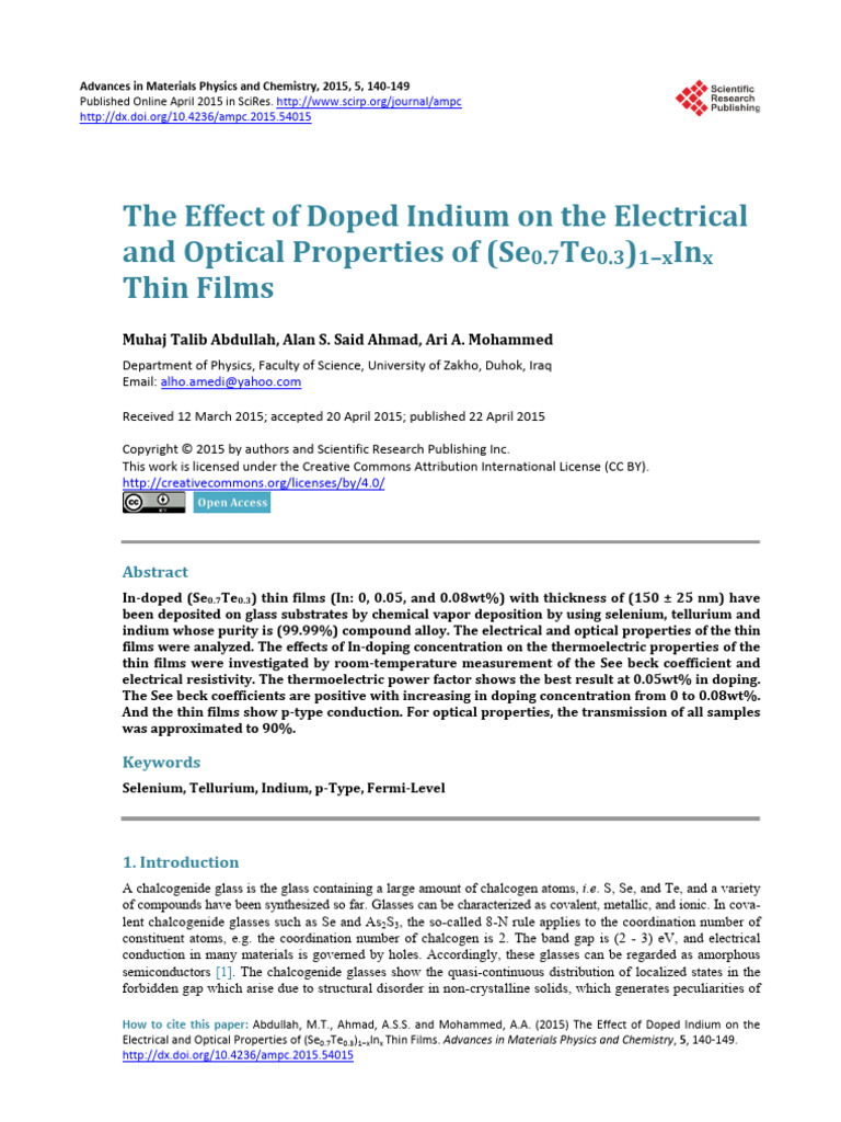 The Effect of Doped Indium | PDF | Refractive Index | Selenium