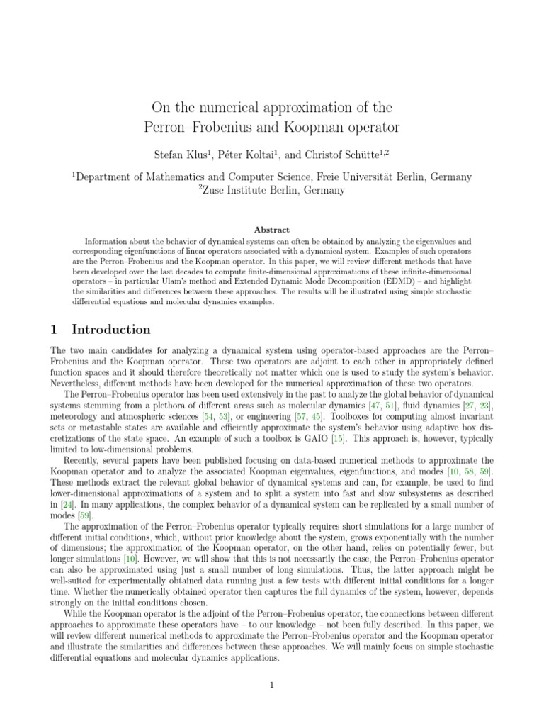 On The Numerical Approximation of The Perron-Frobenius and Koopman ...