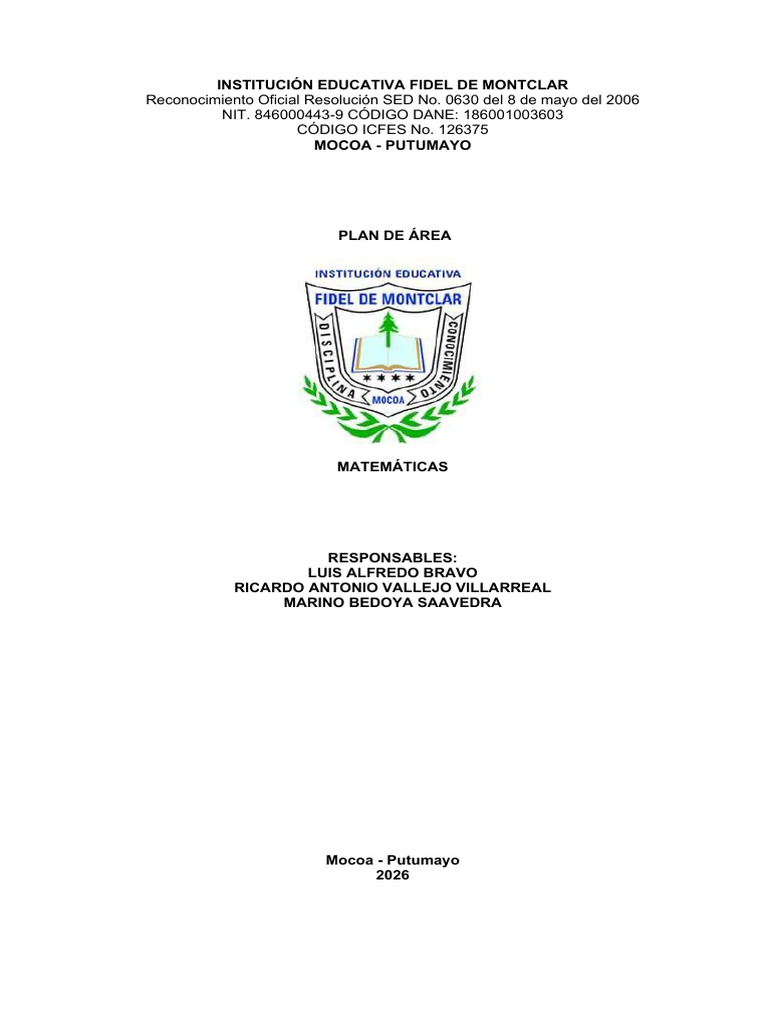 Plan de Área de Matemáticas 2026 | PDF | Evaluación | Plan de estudios