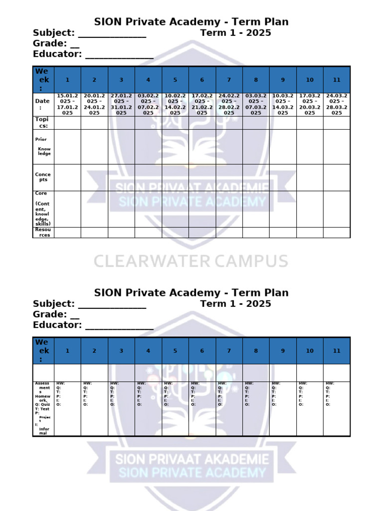 Term Plan - Term 1 2025 Template | PDF