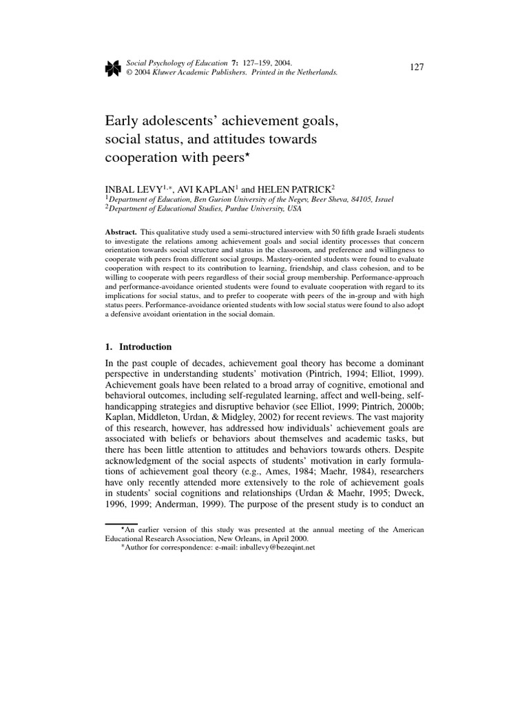 Early Adolescents' Achievement | PDF | Self Esteem | Attitude (Psychology)