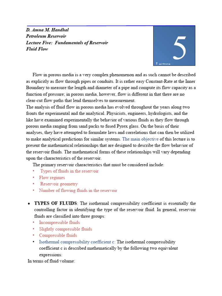 Fundamentals of Reservoir Fluid Flow | PDF | Fluid Dynamics | Petroleum ...