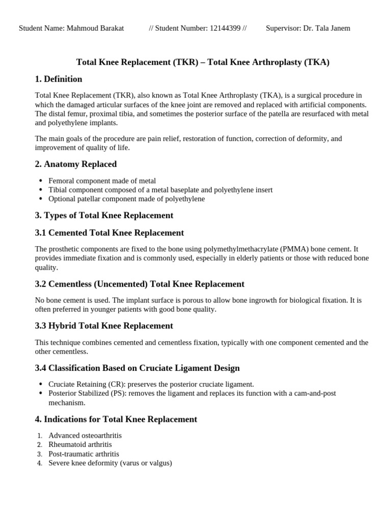 Total Knee Replacement Project Formatted | PDF | Knee | Musculoskeletal ...