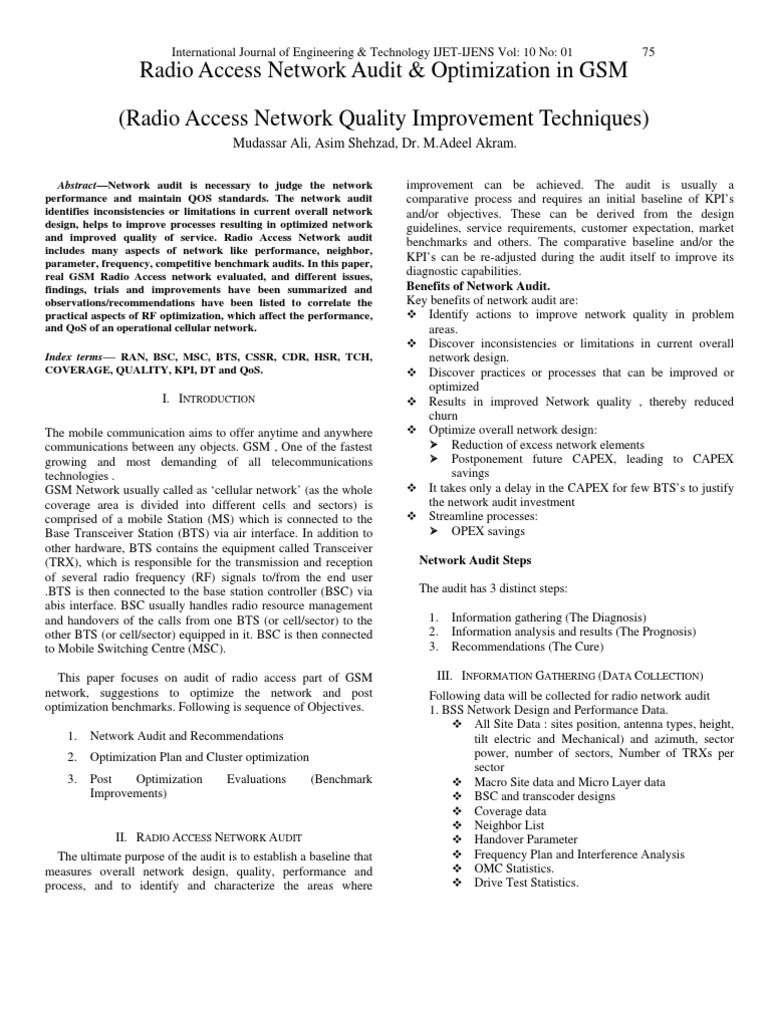 Radio Access Network Audit & Optimization in GSM (Radio Access Network ...