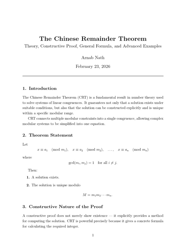 Chineese Remainder Theorem 2 | PDF | Mathematics | Number Theory