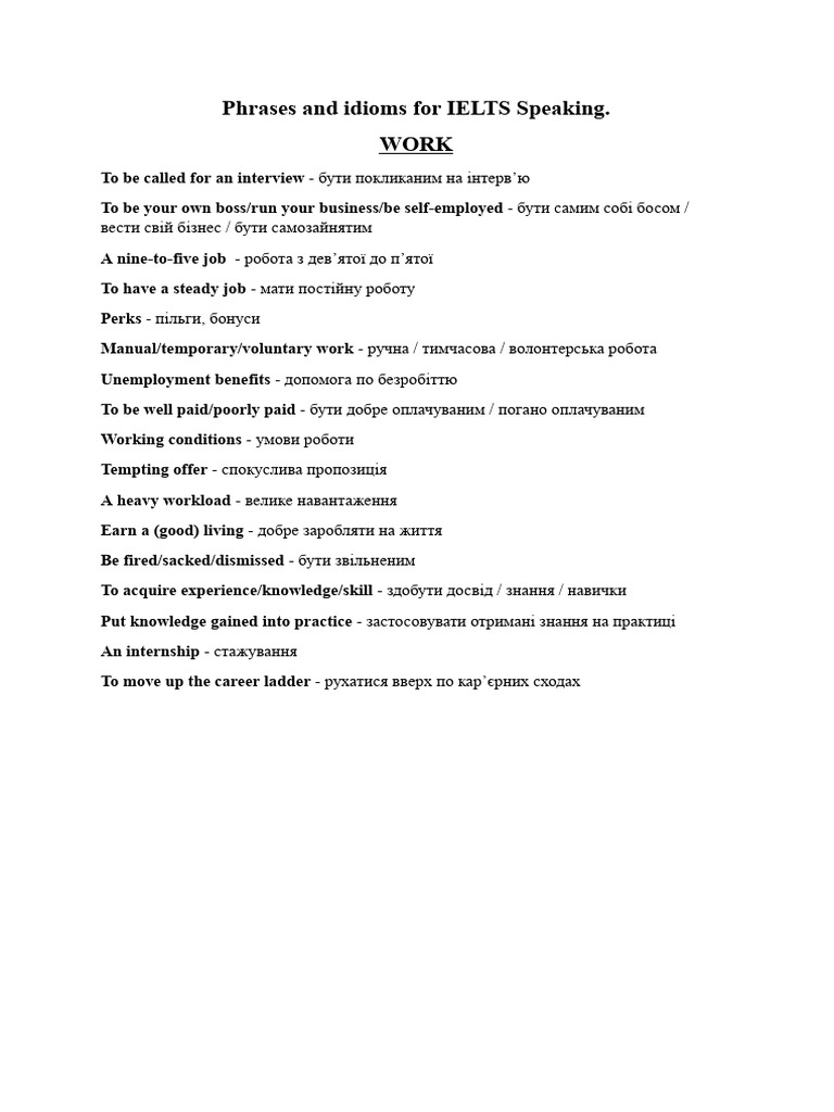 Phrases and Idioms For IELTS Speaking | PDF