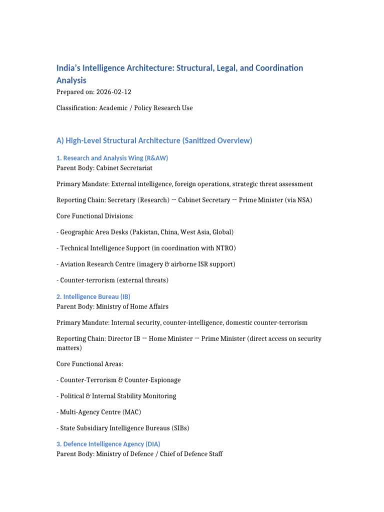 Indian Intelligence Architecture Report | PDF | Intelligence Assessment ...