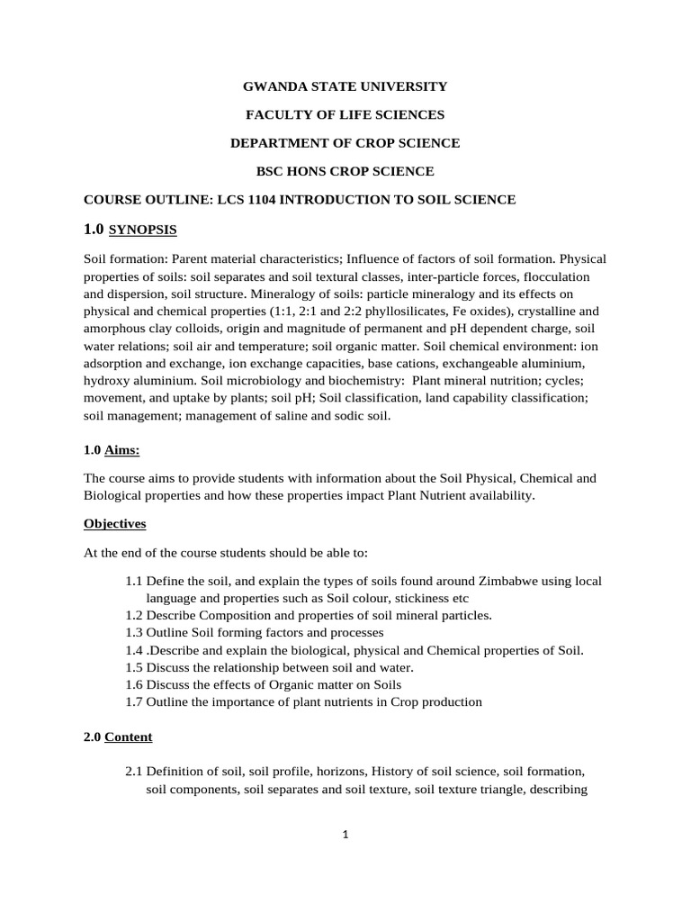 Lcs 1104 Course Outline | PDF | Soil | Organic Matter