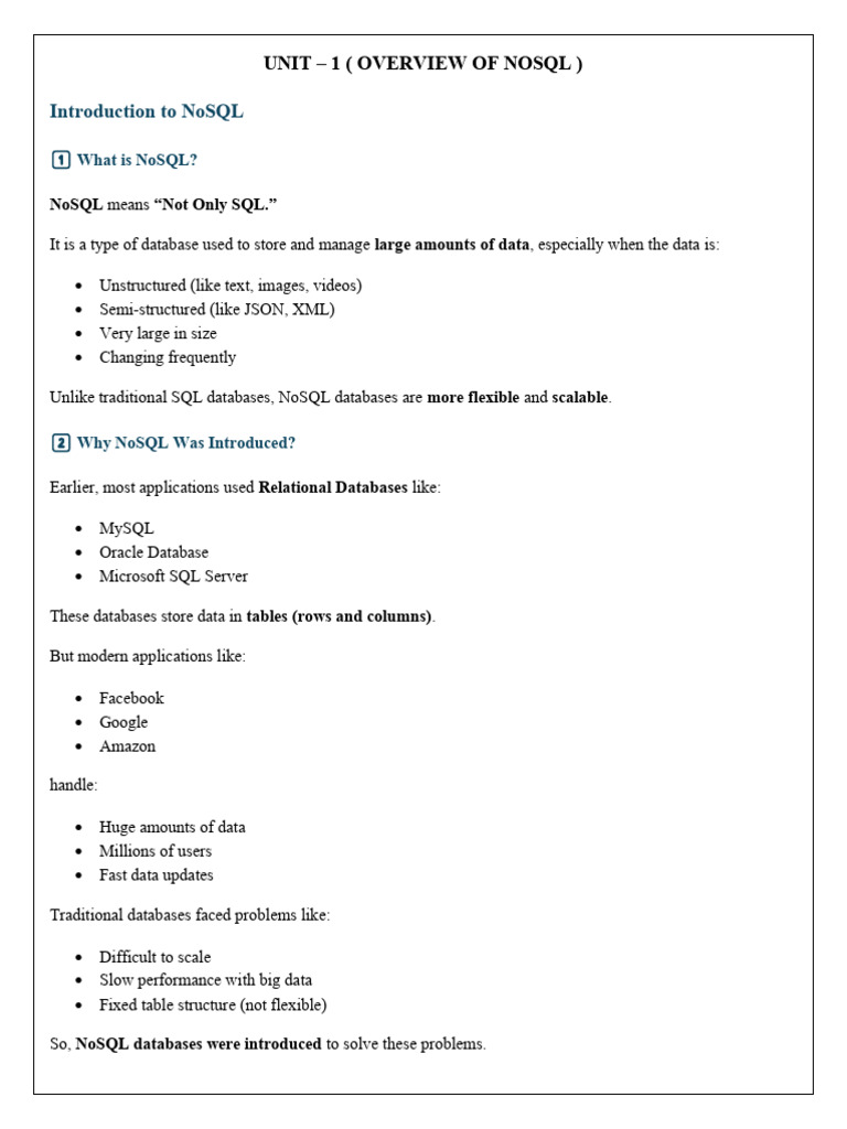 Unit - 1 (Overview of Nosql) | PDF | No Sql | Databases