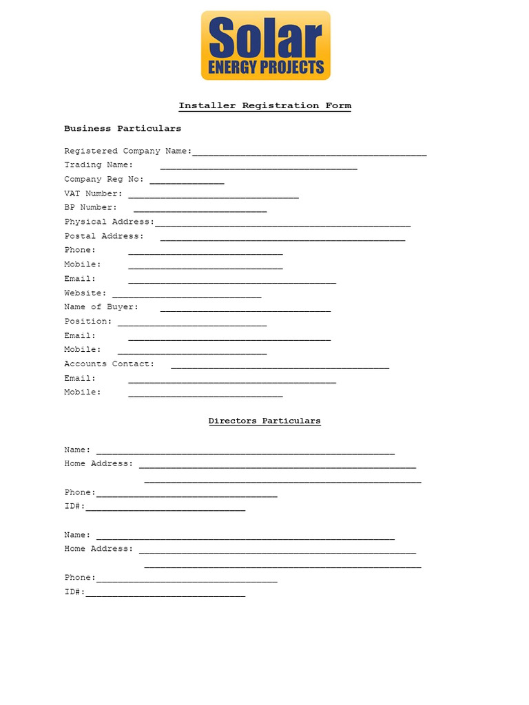 SEP Installer Registration Form 2023 | PDF