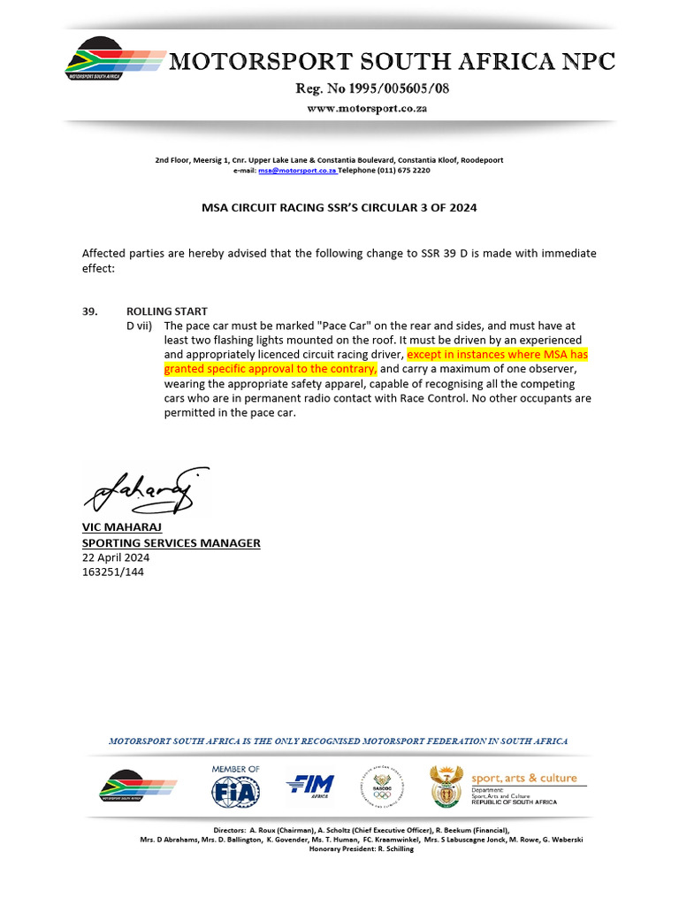 MSA Circuit Racing SSRs Circular 3 of 2024 | PDF