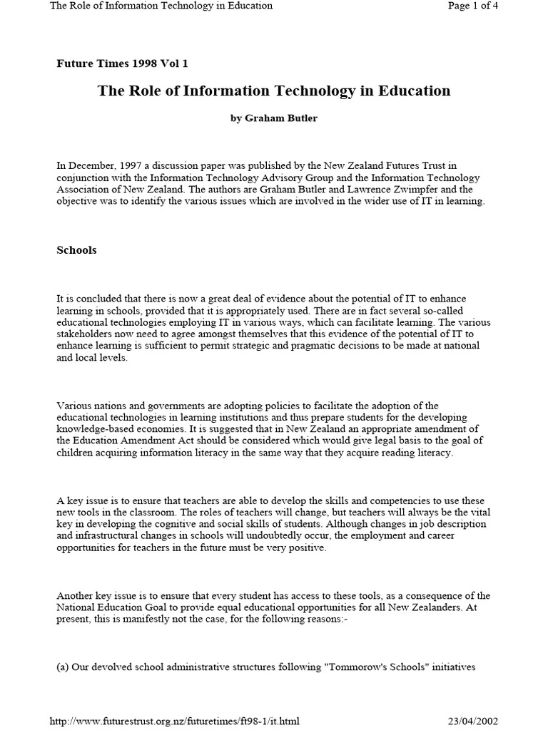 The Role of Information Technology in Education | PDF | Educational ...