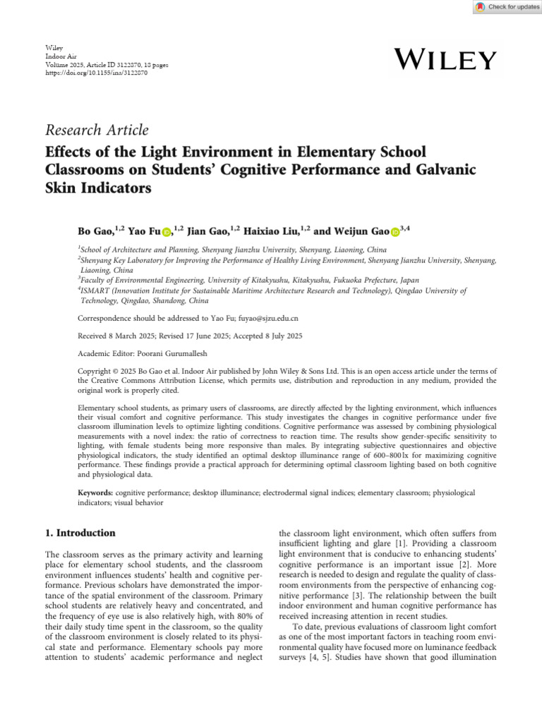Indoor Air - 2025 - Gao - Effects of The Light Environment in ...