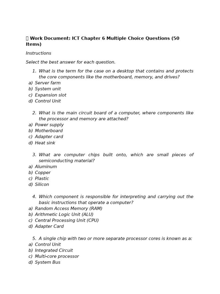 Ict CH6 MCQ QP | PDF | Random Access Memory | Central Processing Unit