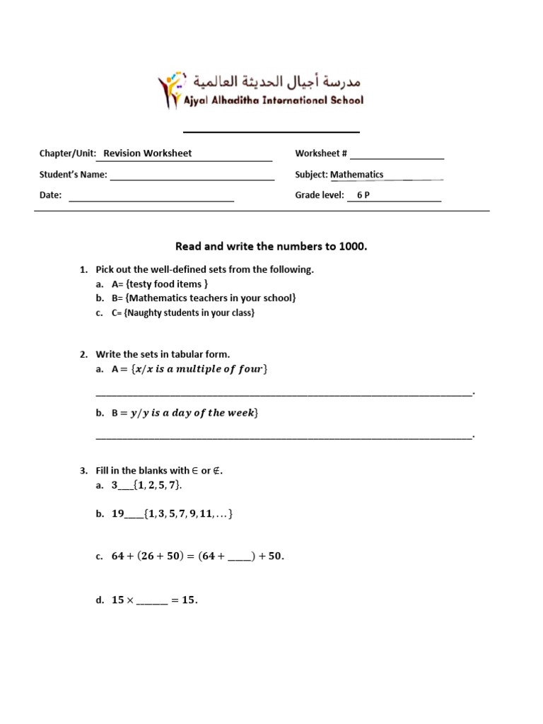 Grade 6P Worksheet 1 Term-I | PDF