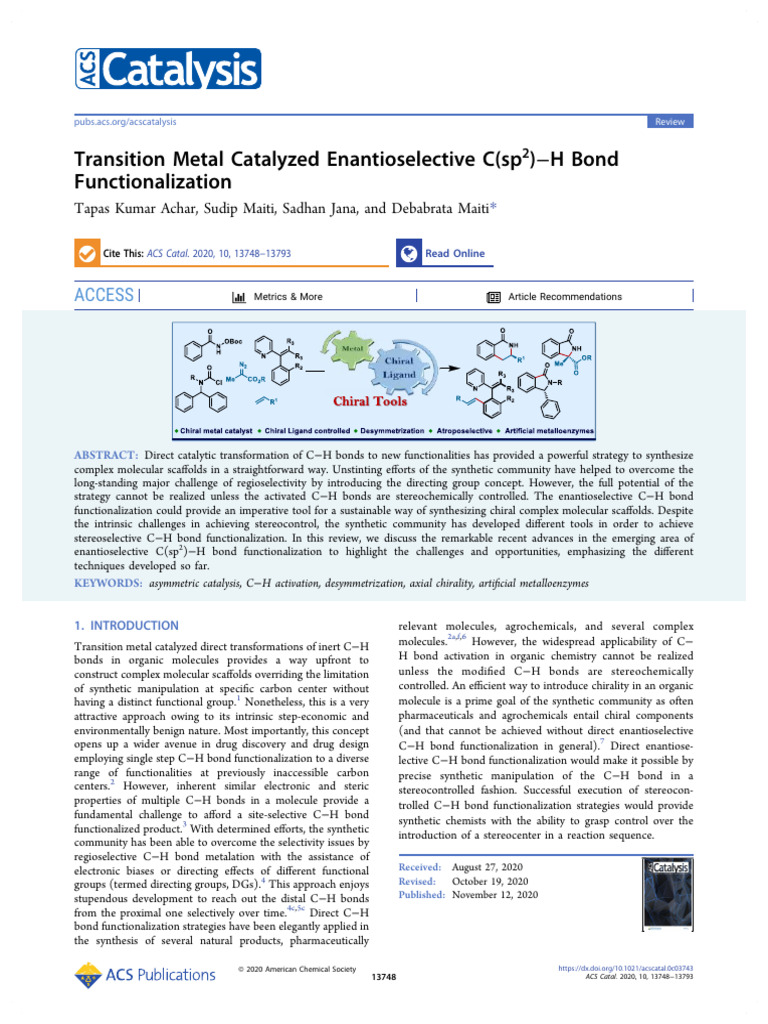 Transition Metal Catalyzed Enantioselective C (Sp2) H Bond ...