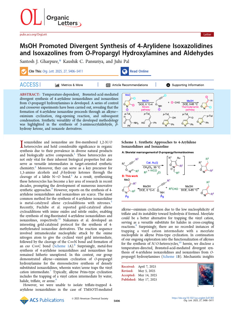 Msoh Promoted Divergent Synthesis of 4 Arylidene Isoxazolidines and ...