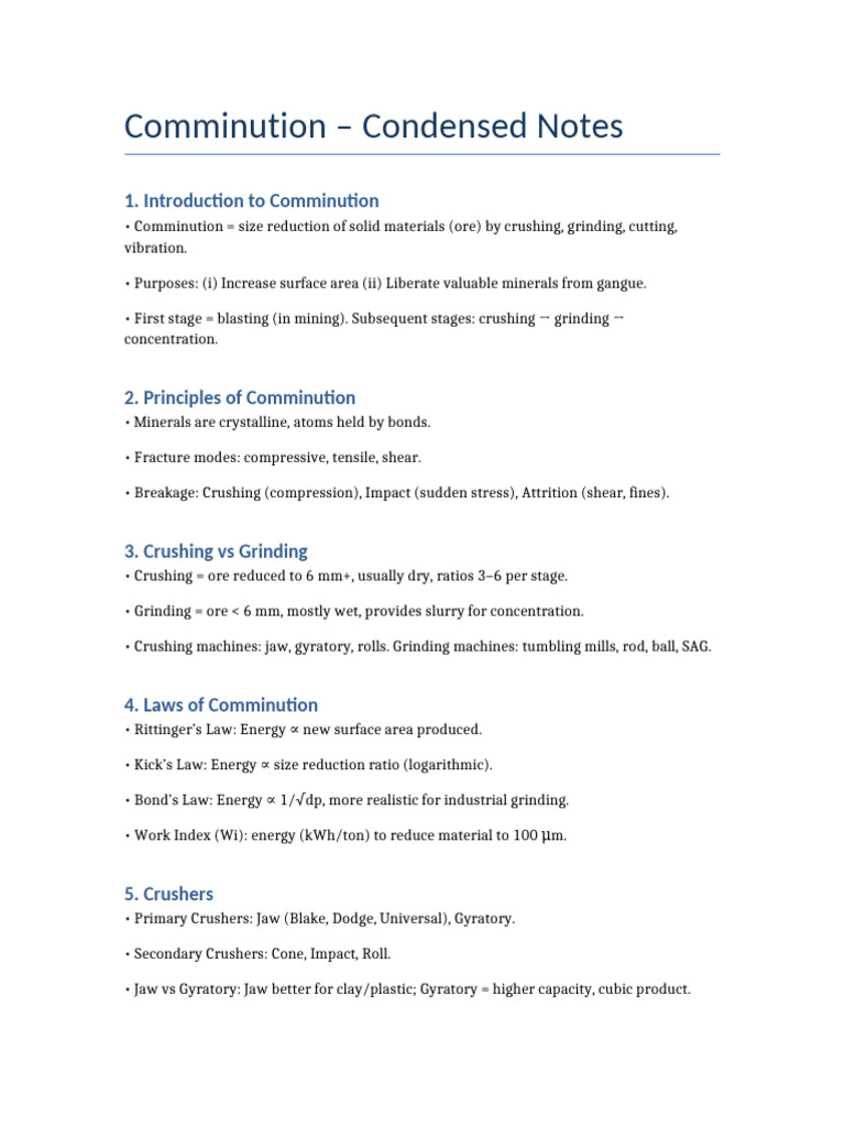 Comminution Condensed | PDF