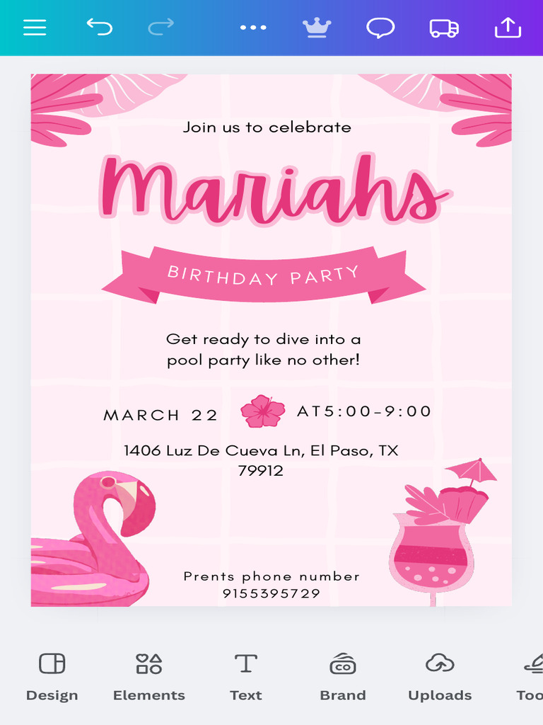 Pink Playful Pool Party Invitation - Invitation (Portrait) | PDF