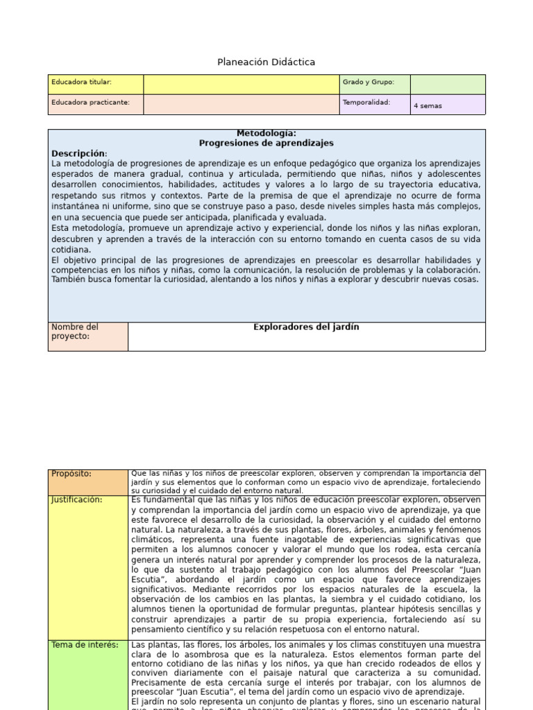 PROYECTO JARDIN | PDF | Educación de la primera infancia | Aprendizaje