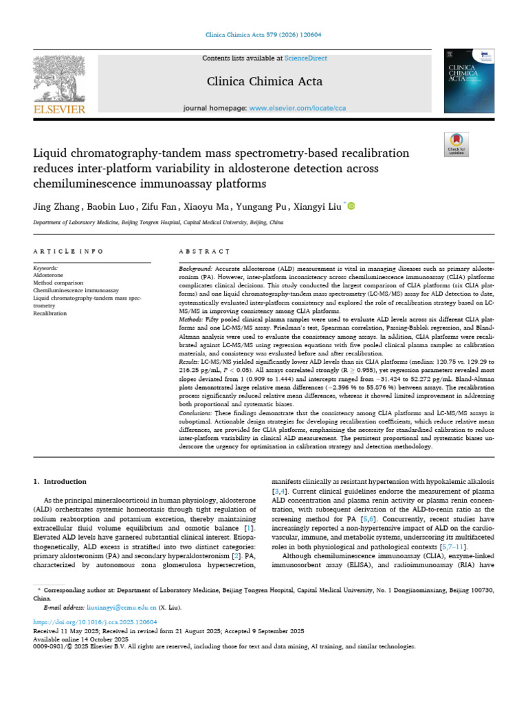 Liquid Chromatography Tandem Mass Spectrometry Based Recalibrat 2026 ...
