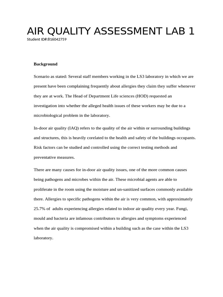 Air Quality Lab Report | PDF | Air Pollution | Mold