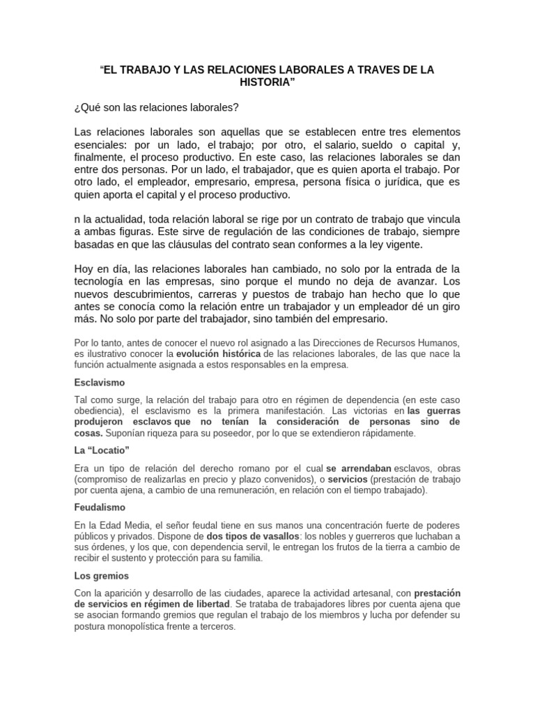 El Trabajo y Las Relaciones Laborales A Traves de La Historia | PDF ...