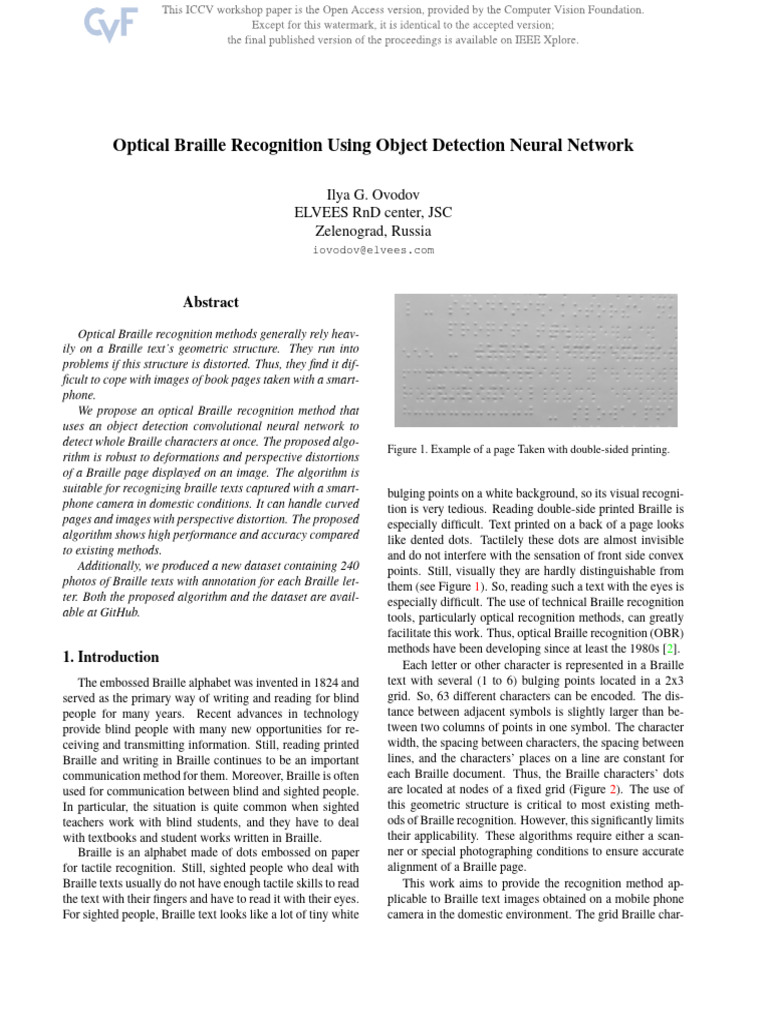 Ovodov Optical Braille Recognition Using Object Detection Neural ...