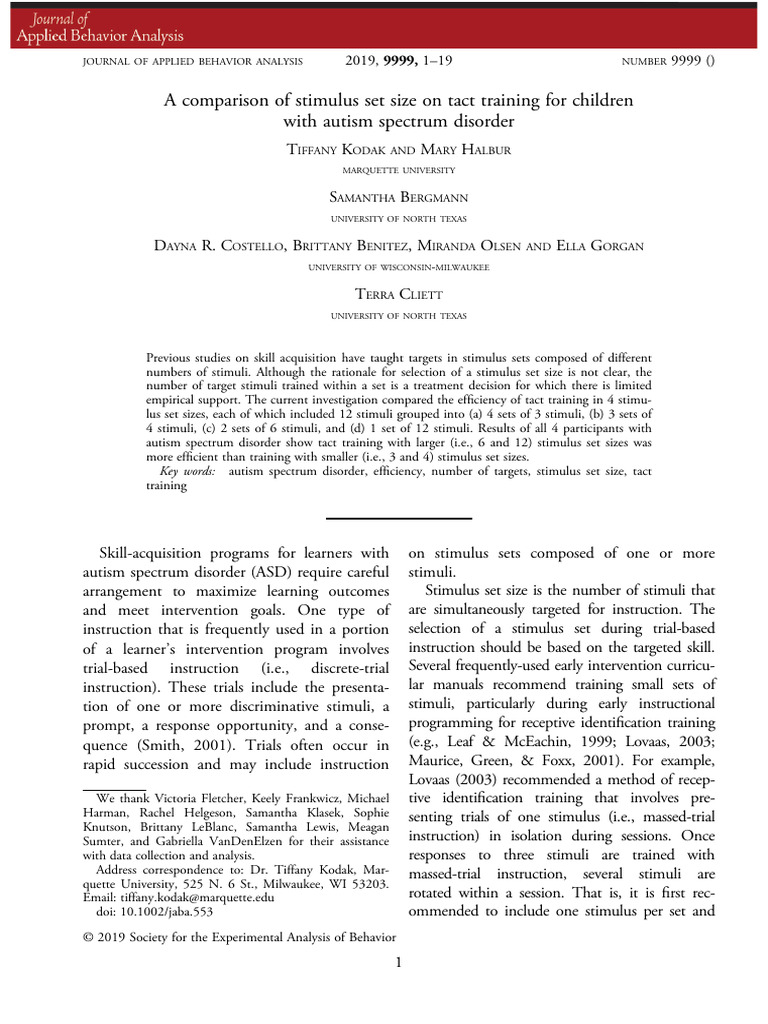 Artigo A Comparison of Stimulus Set Size On Tact Training For Children ...