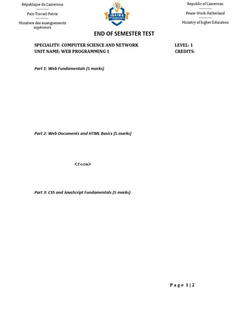 WEB PROGRAMMING I End of Semester Test | PDF | World Wide Web ...