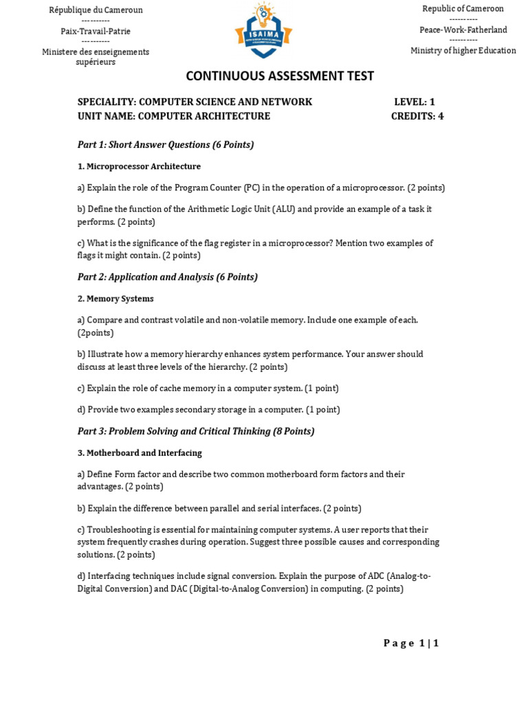 Computer Architecture Test | PDF | Central Processing Unit | Computer ...