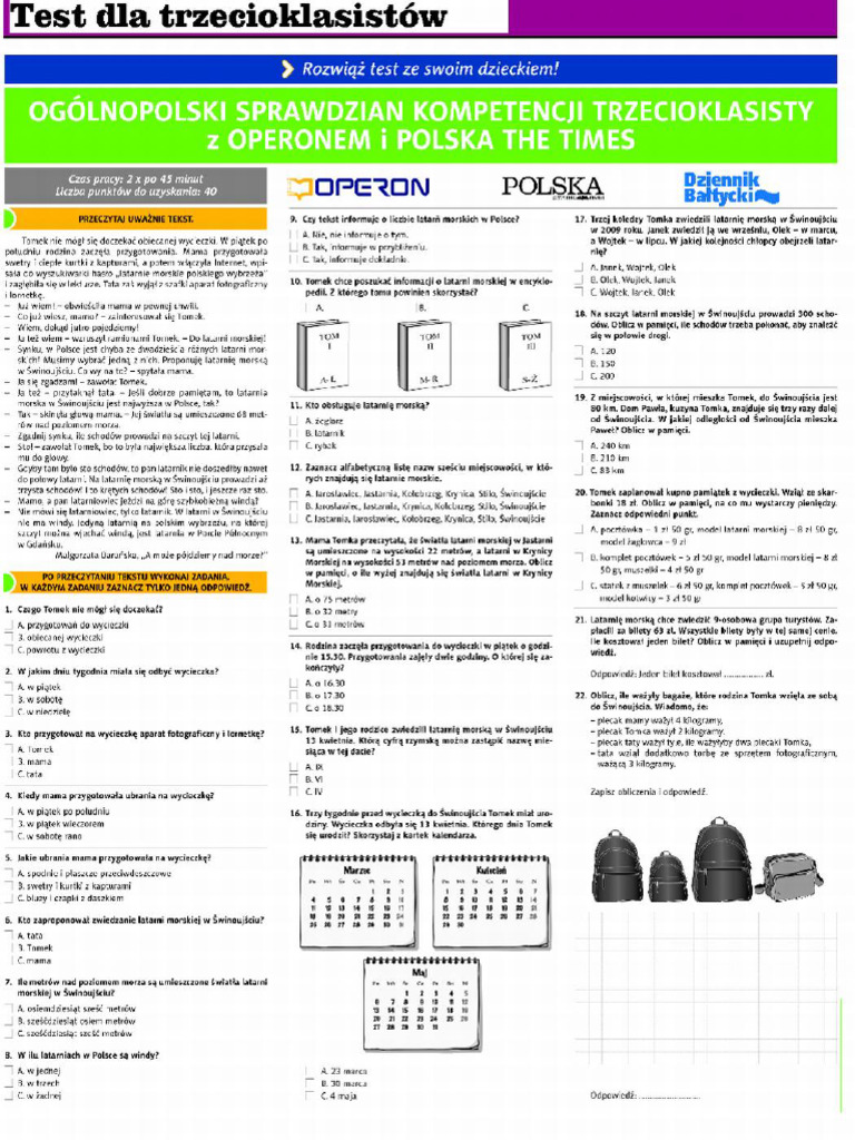 Test Matematyka kl3 | PDF