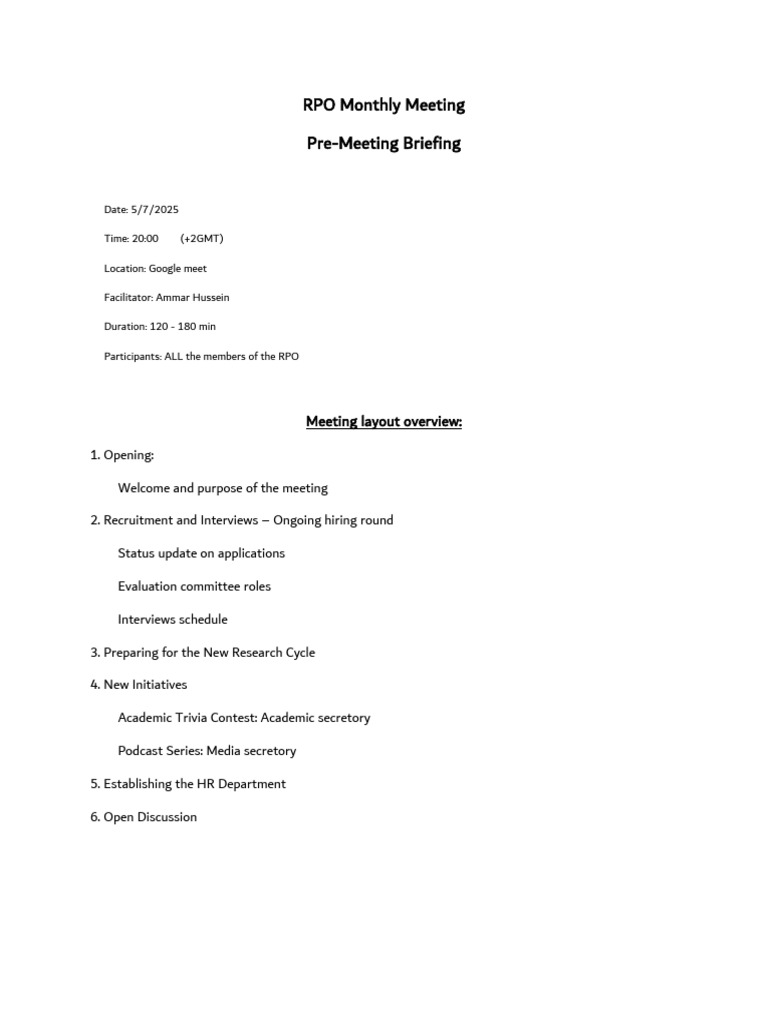 Pre Meeting Handout | PDF