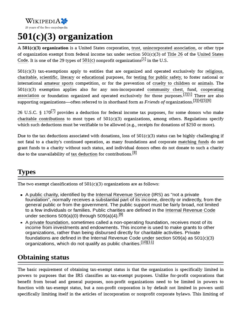 501 (C) (3) Organization | PDF | 501(C) Organization | Charitable ...