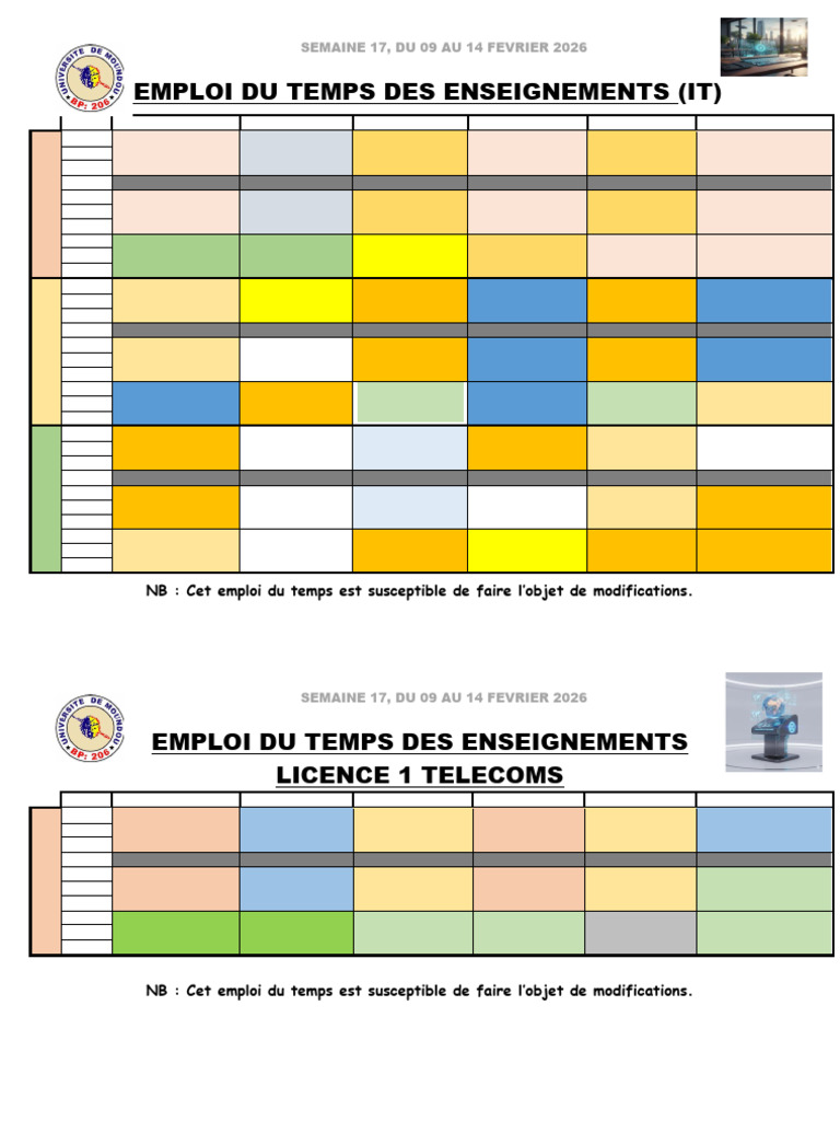 Emploi Du Temps Semaine 17 | PDF