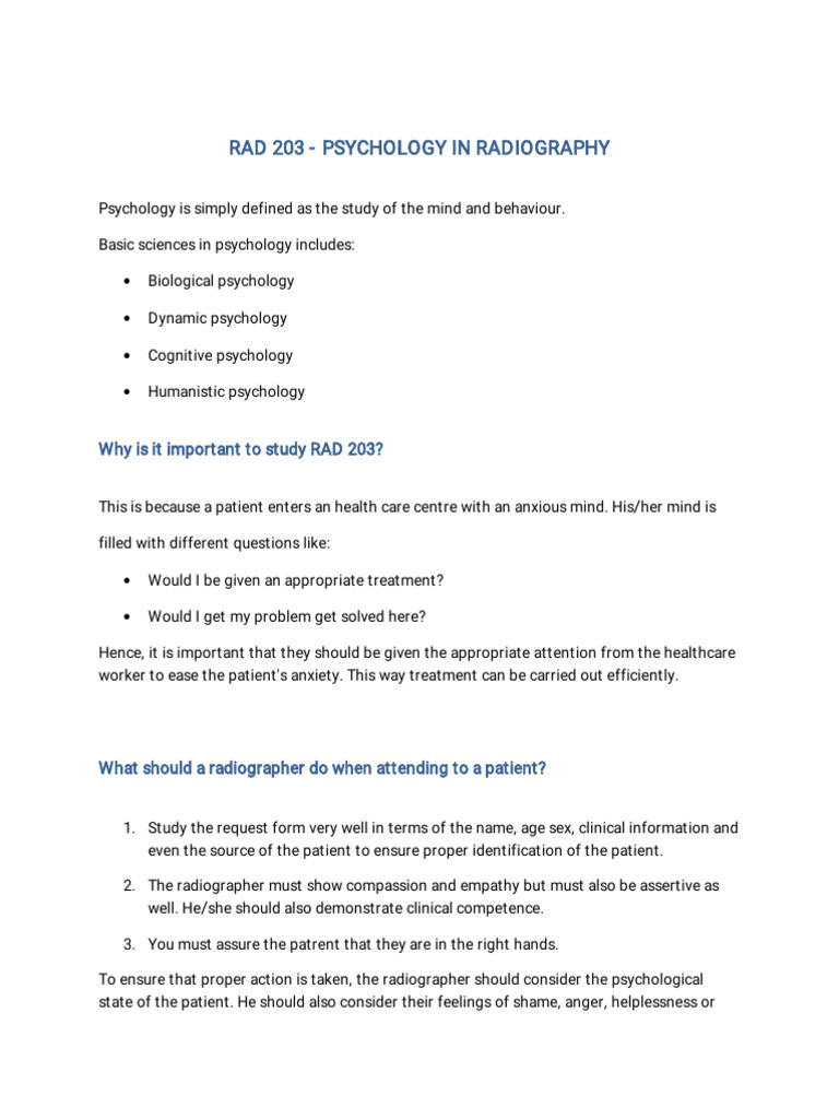 RAD 203 - Psychology in Radiography | PDF