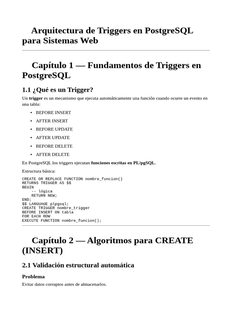 Arquitectura de Triggers en PostgreSQL para Sistemas Web | PDF ...