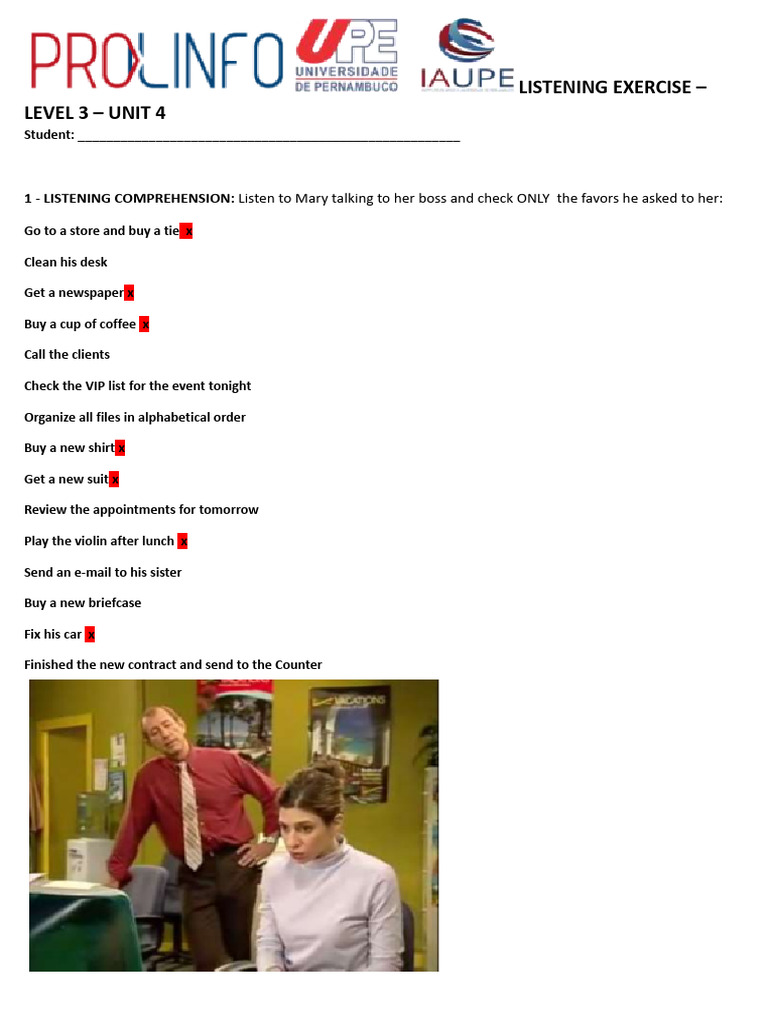 Level 3 - Unit 4 - Listening Exercise | PDF