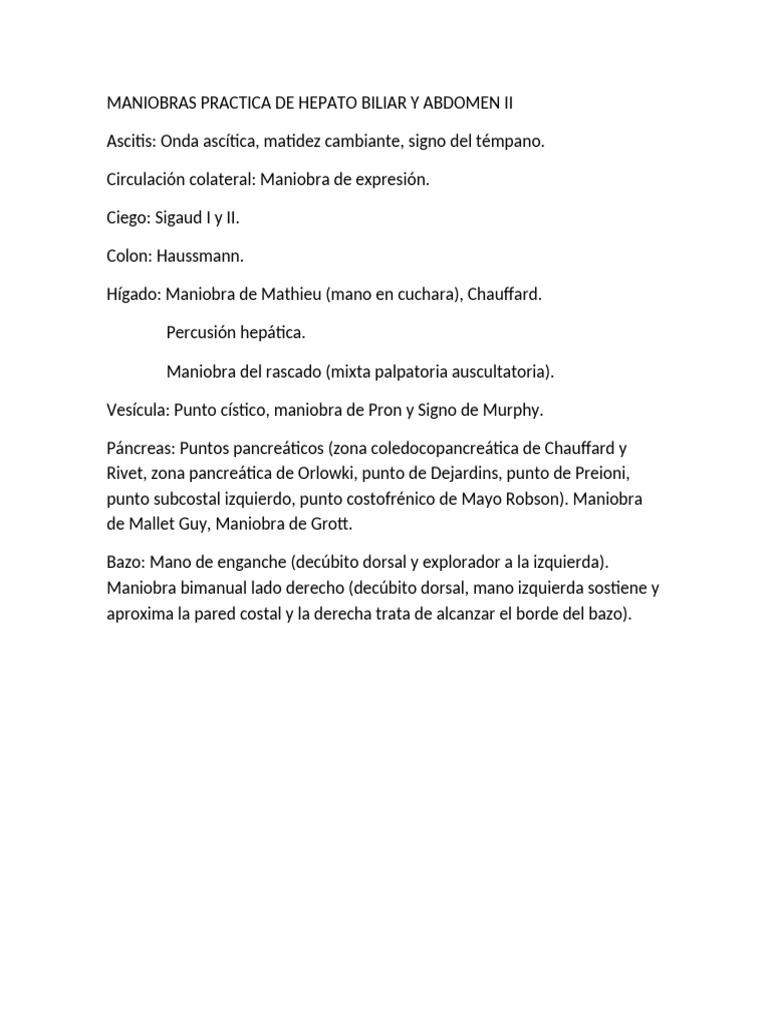 Maniobras Practica de Hepato Biliar y Abdomen II | PDF