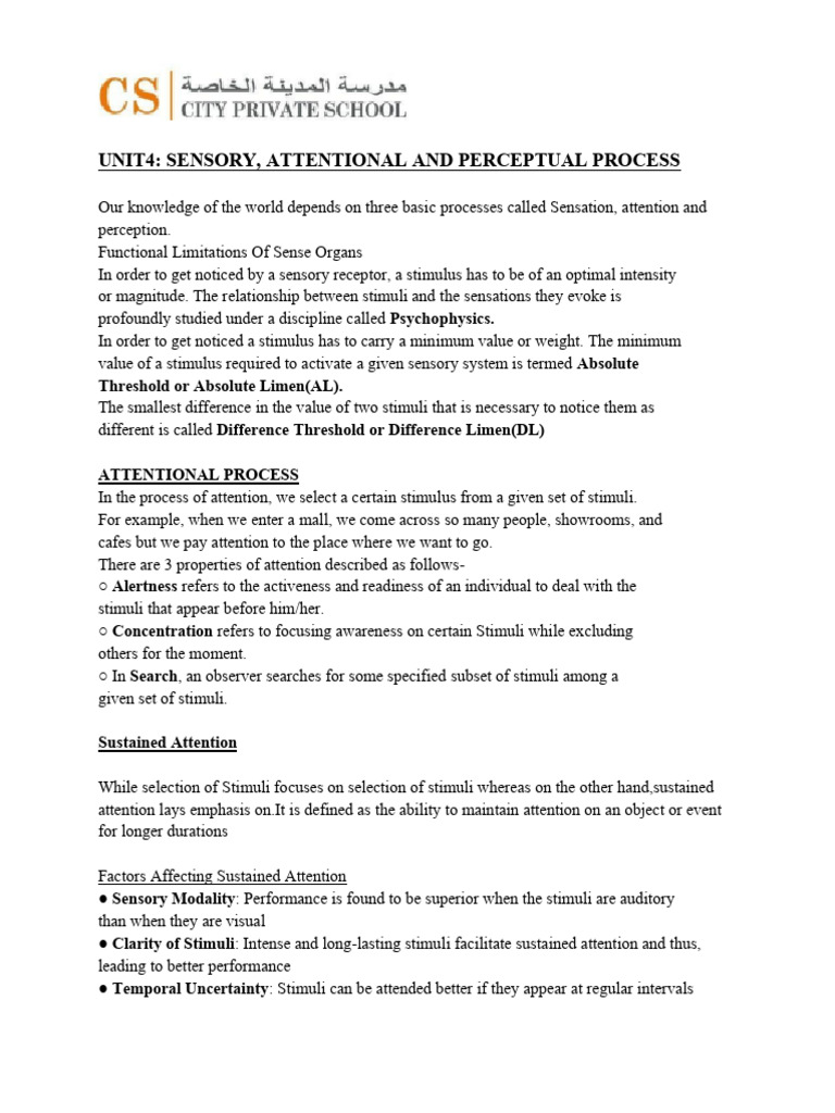 Unit 4 - Sensory, Attentional and Perceptual Process | PDF | Perception ...