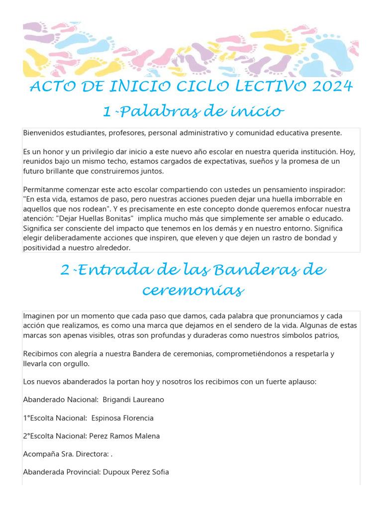 Acto de Inicio Ciclo Lectivo 2024 | PDF